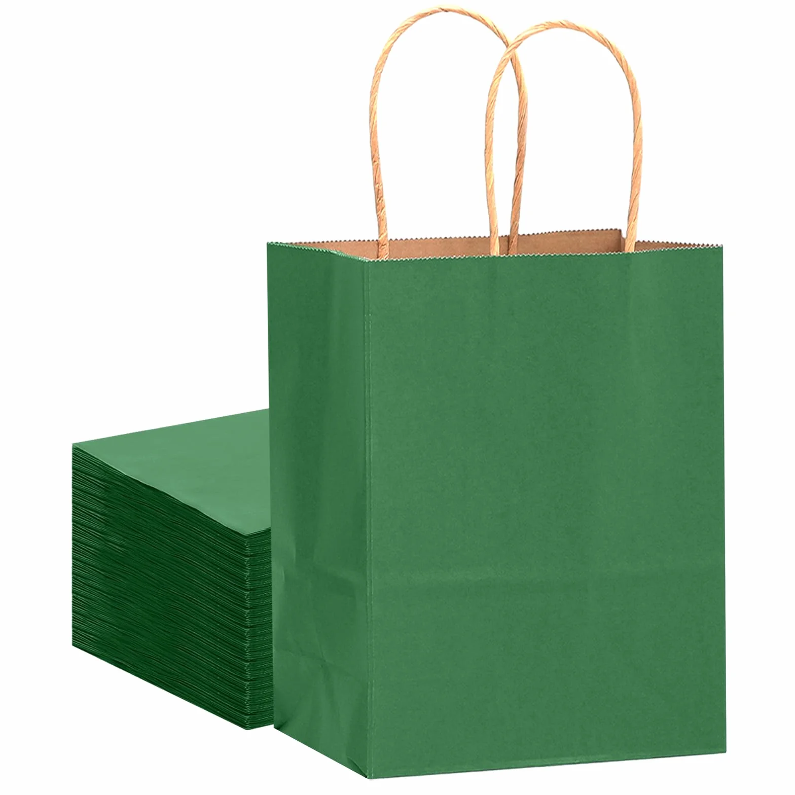 Gcardist Duże 16 szt. ciemnozielonych torebek z papieru typu kraft, z uchwytami, 33 x 26 x 13 cm, torebki papierowe do pakowania prezentów Solid Color torby (13 x 10 x 5 cali, duży rozmiar)