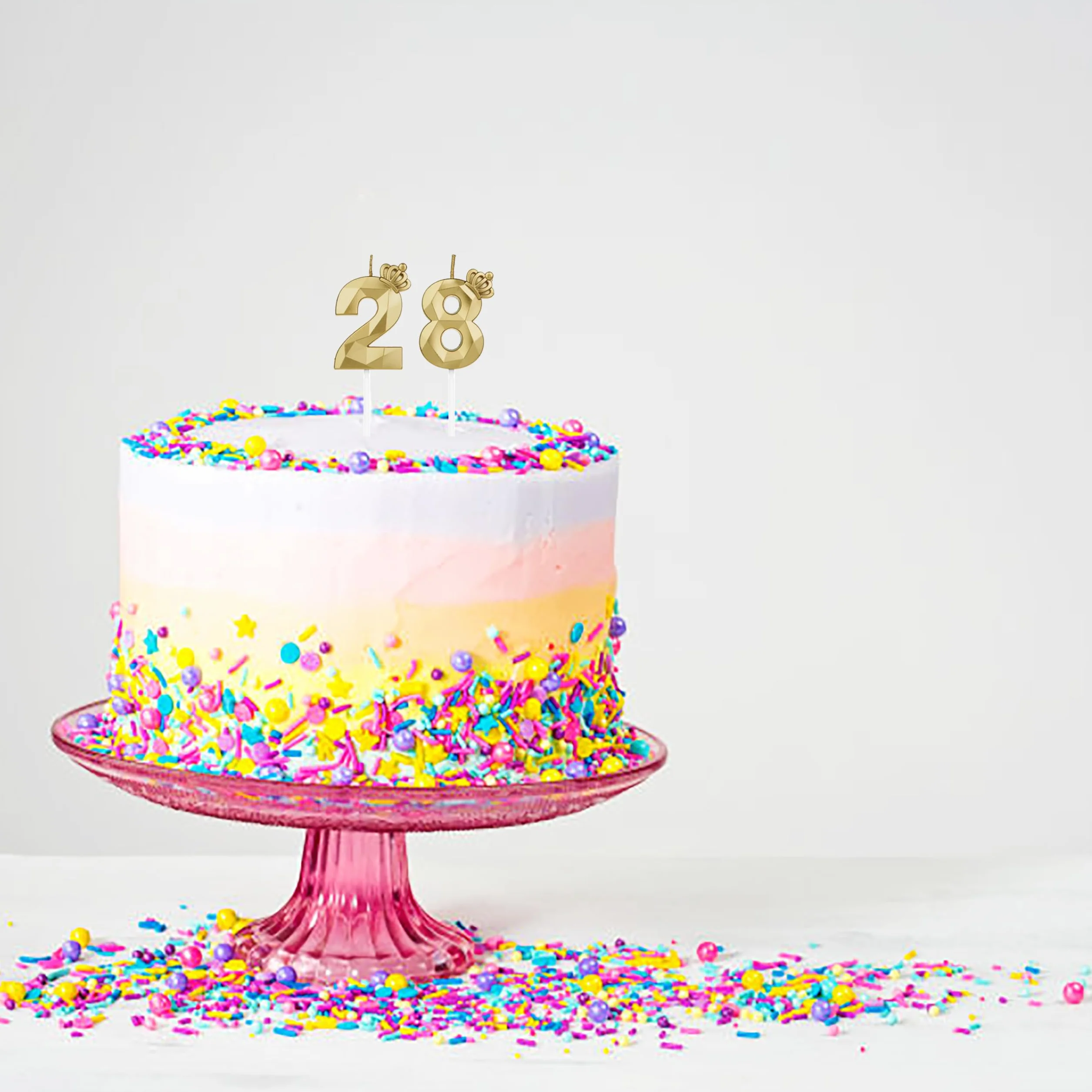 Świece urodzinowe, cyfry 28, z koroną, świece 3D na ciasto, dekoracja urodzinowa, świeczki urodzinowe, świece urodzinowe dla dzieci, na imprezy, wesela, imprezy firmowe, jubileusze (złote, #28)