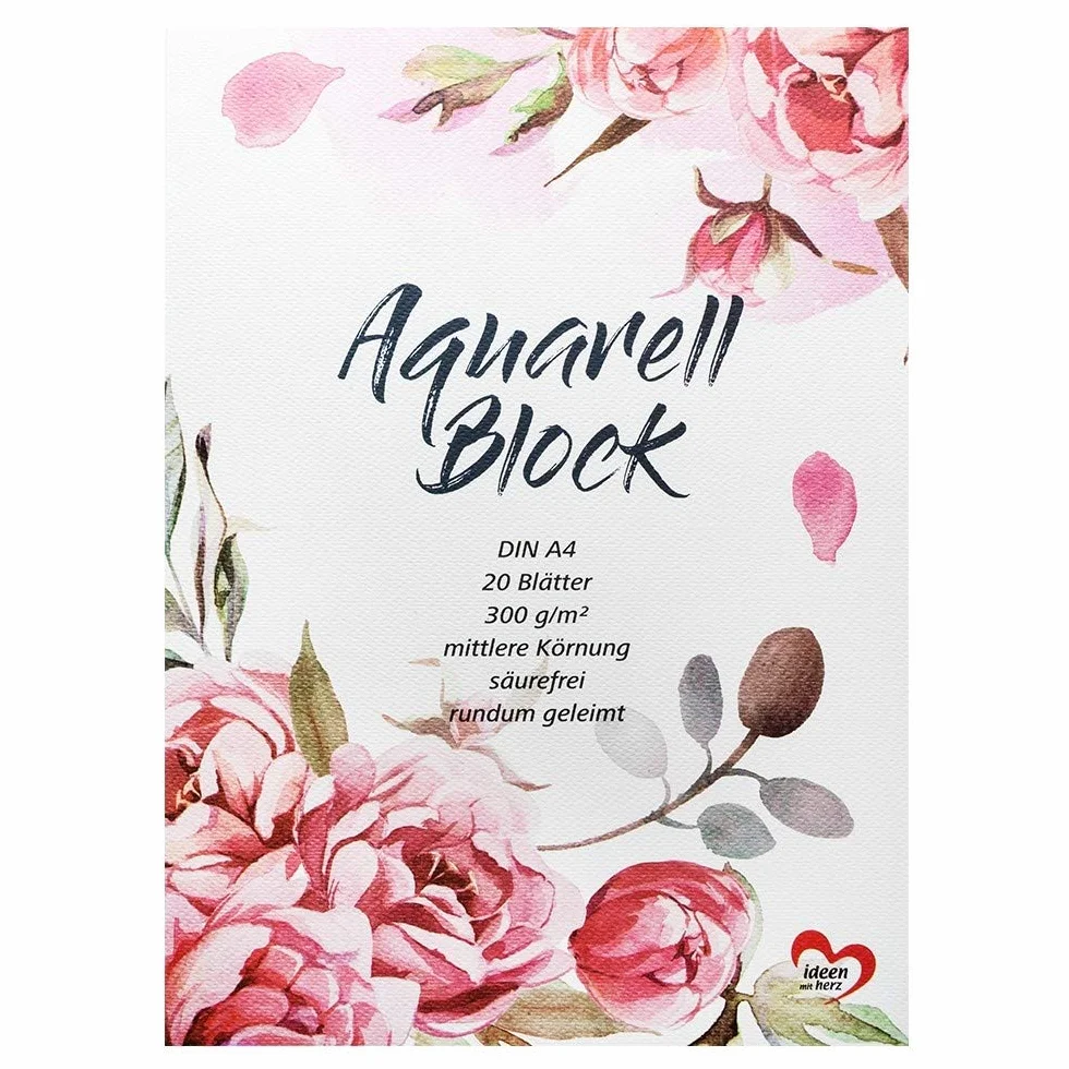 Ideen mit Herzem blok akwarelowy | blok rysunkowy | DIN A4 | 20 arkuszy | gruby papier | 300 g/m²