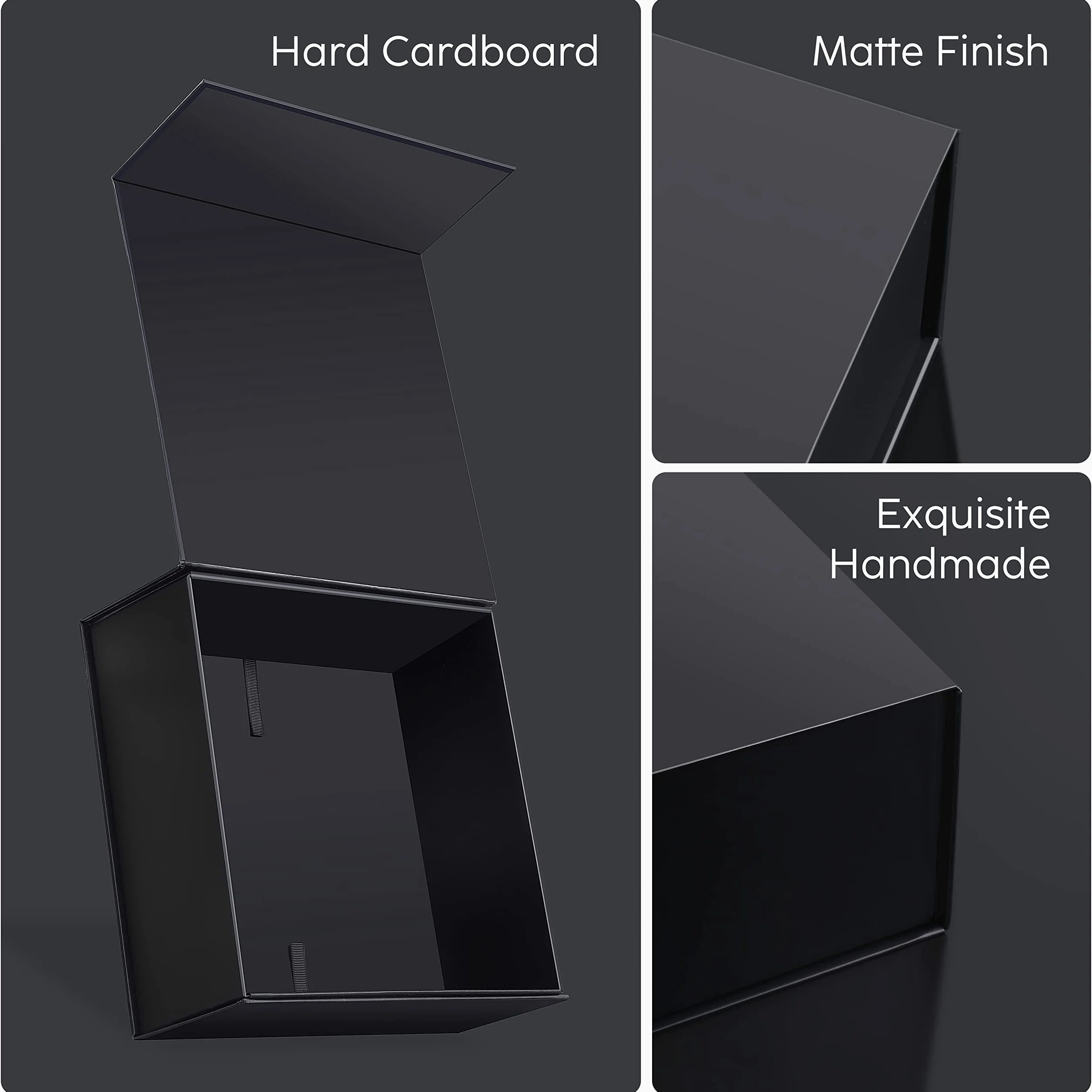 JiaWei Pudełko na prezent 21x19x8,8 cm Extra małe, pudełko upominkowe z magnetyczną pokrywką z kartkami okolicznościowymi - Czarne