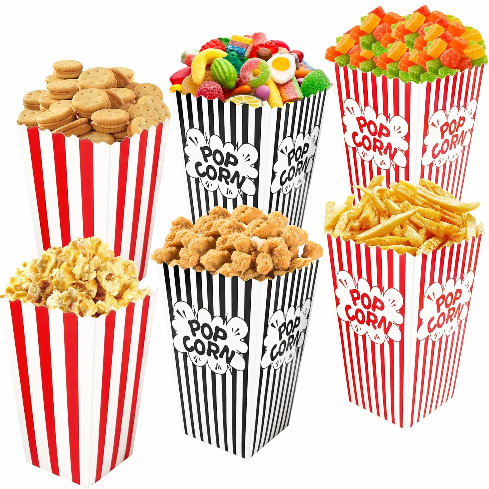 Zestaw 30 torebek na popcorn, 11 x 5 cm, czerwone białe paski, torebki na popcorn, torebki na popcorn, torebki na przekąski, chipsy, popcorn, ciastka, imprezę, wesele