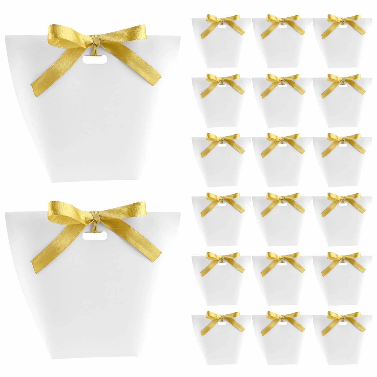 lioewhu Torebki na prezenty z wstążką, 20 sztuk, małe torebki na prezenty, 12 x 10 cm, białe torebki na prezenty, papierowe torebki urodzinowe, ślubne, torebki papierowe na urodziny, wesele, Boże