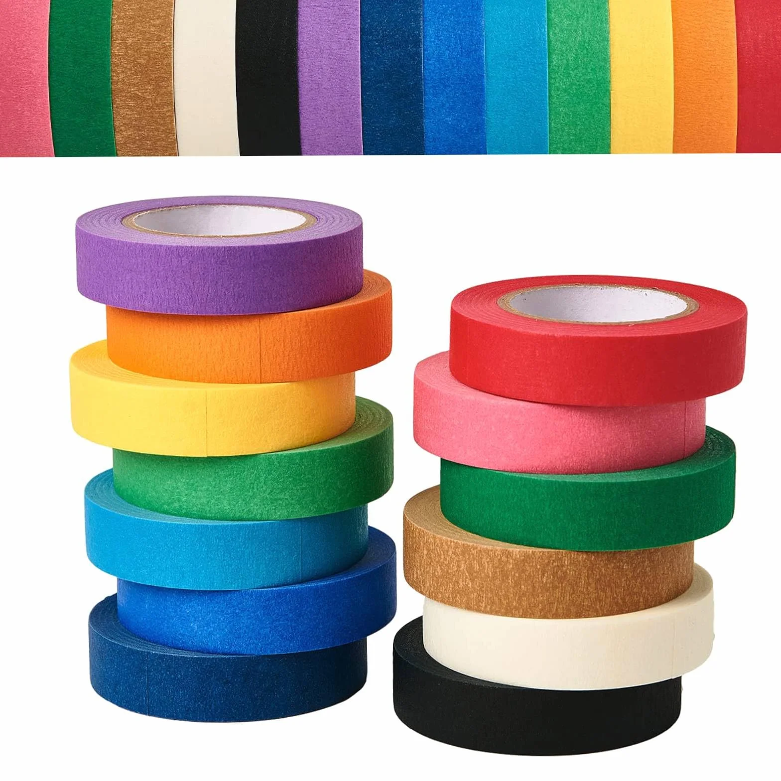 12 rolek kolorowa taśma samoprzylepna, taśma tęczowa 1,5 cm x 13 m, zdejmowana taśma malarska, dekoracyjna taśma klejąca Washi Tapes, do etykietowania, sztuki i rzemiosła