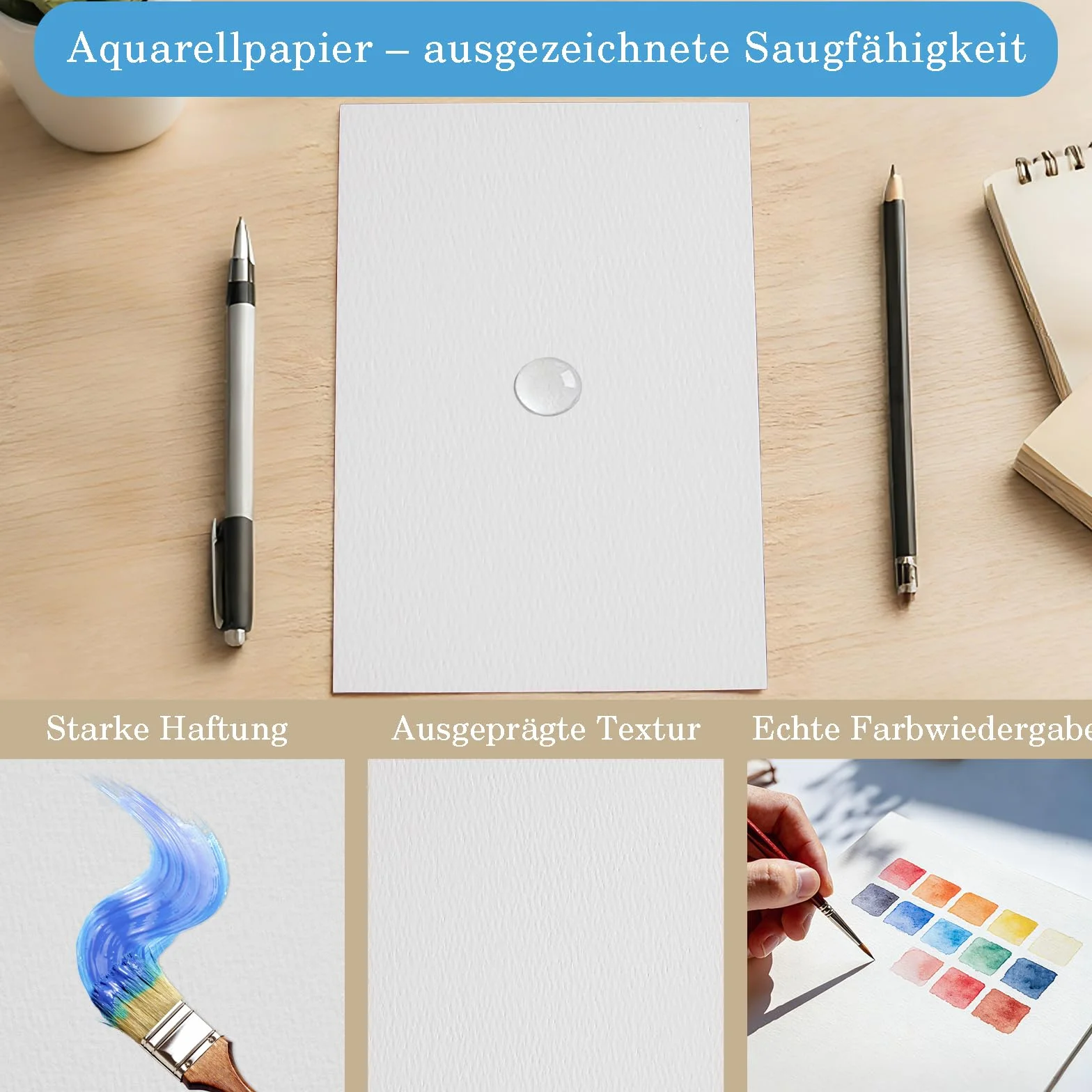 LFBEST Papier akwarelowy A6, 70 arkuszy białego papieru akwarelowego 300 g/m², blok akwarelowy do majsterkowania, farb akwarelowych, malowania akrylowego, malowania i malowania