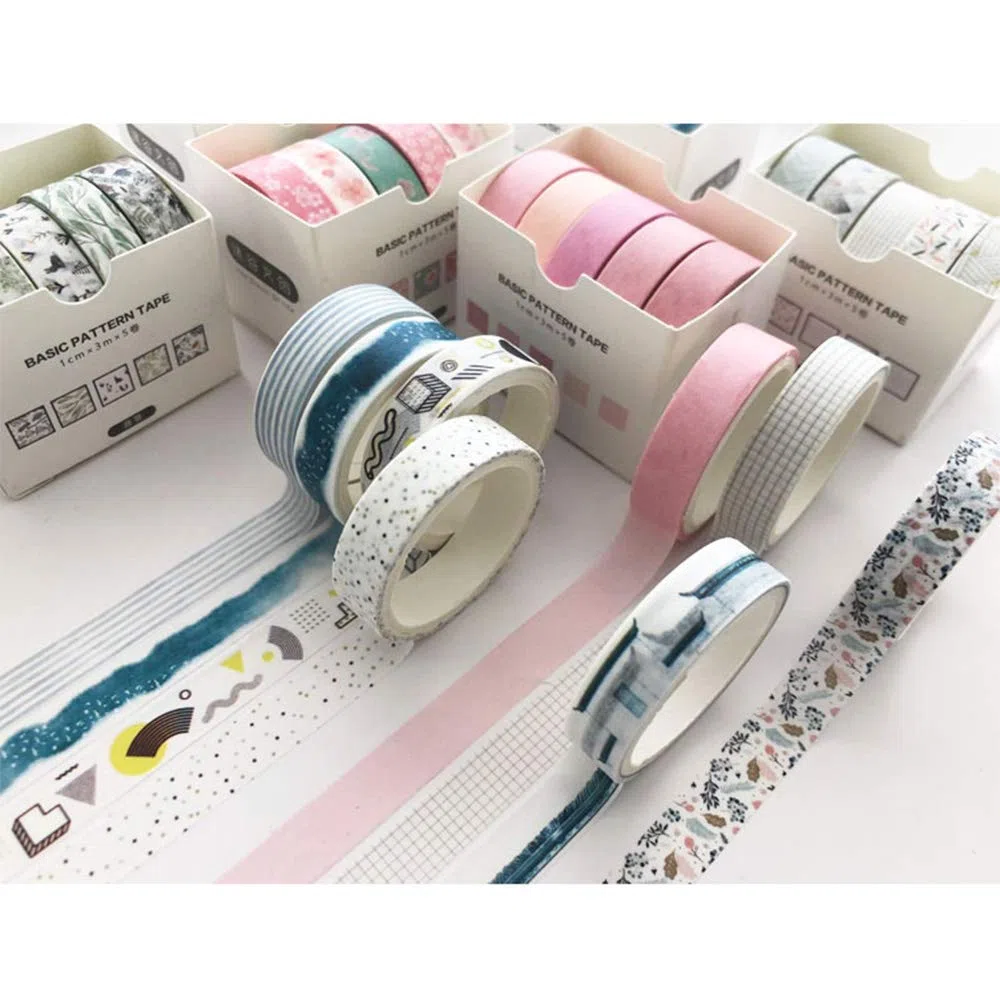 Chuda Washi Taśma maskująca Zestaw 5 rolek Dekoracyjna taśma samoprzylepna do scrapbookingu DIY rękodzieła o szerokości 10 mm (Sakura)