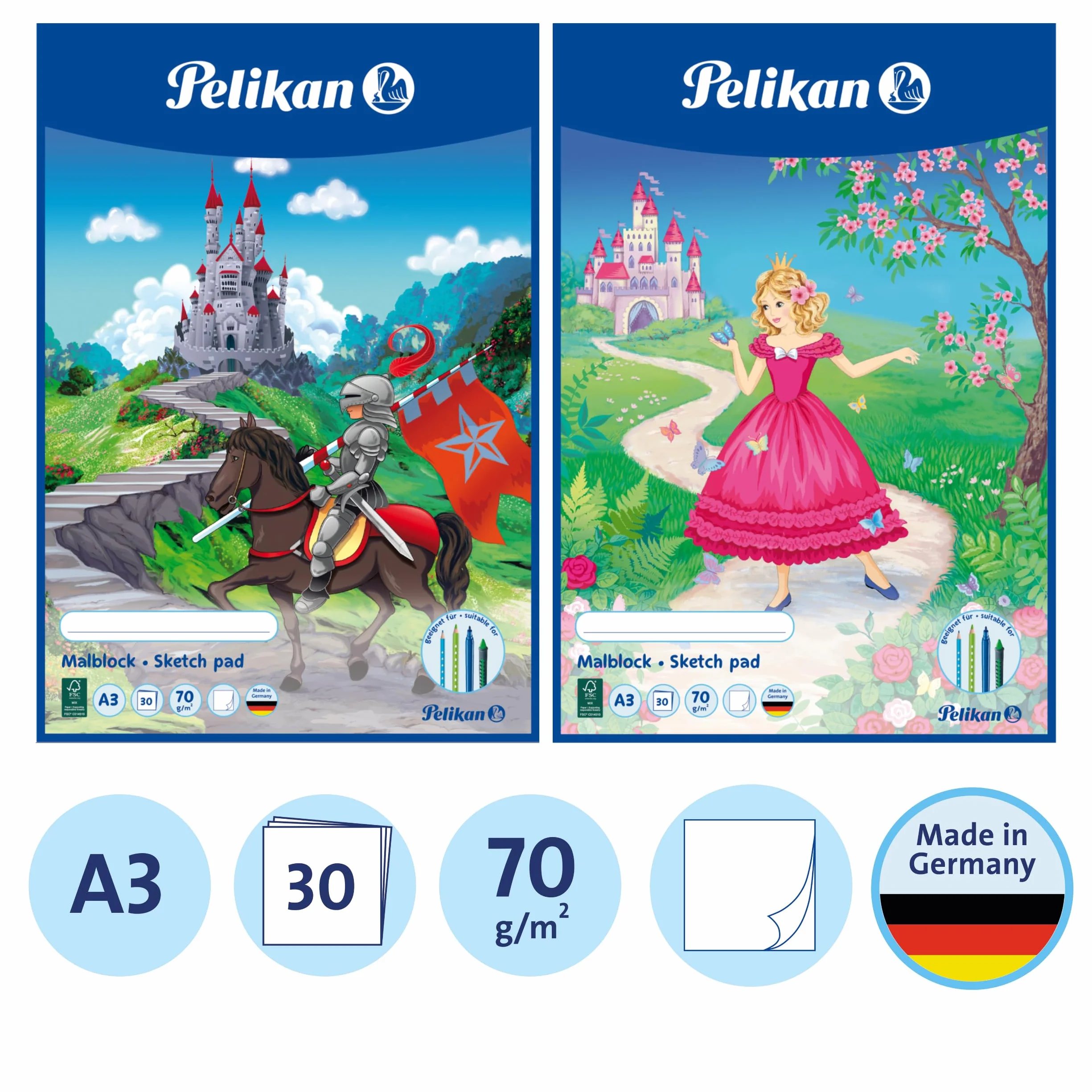 Pelikan 137661 blok rysunkowy A3, 30 arkuszy, posortowane motywy – brak możliwości wyboru, 1 sztuka