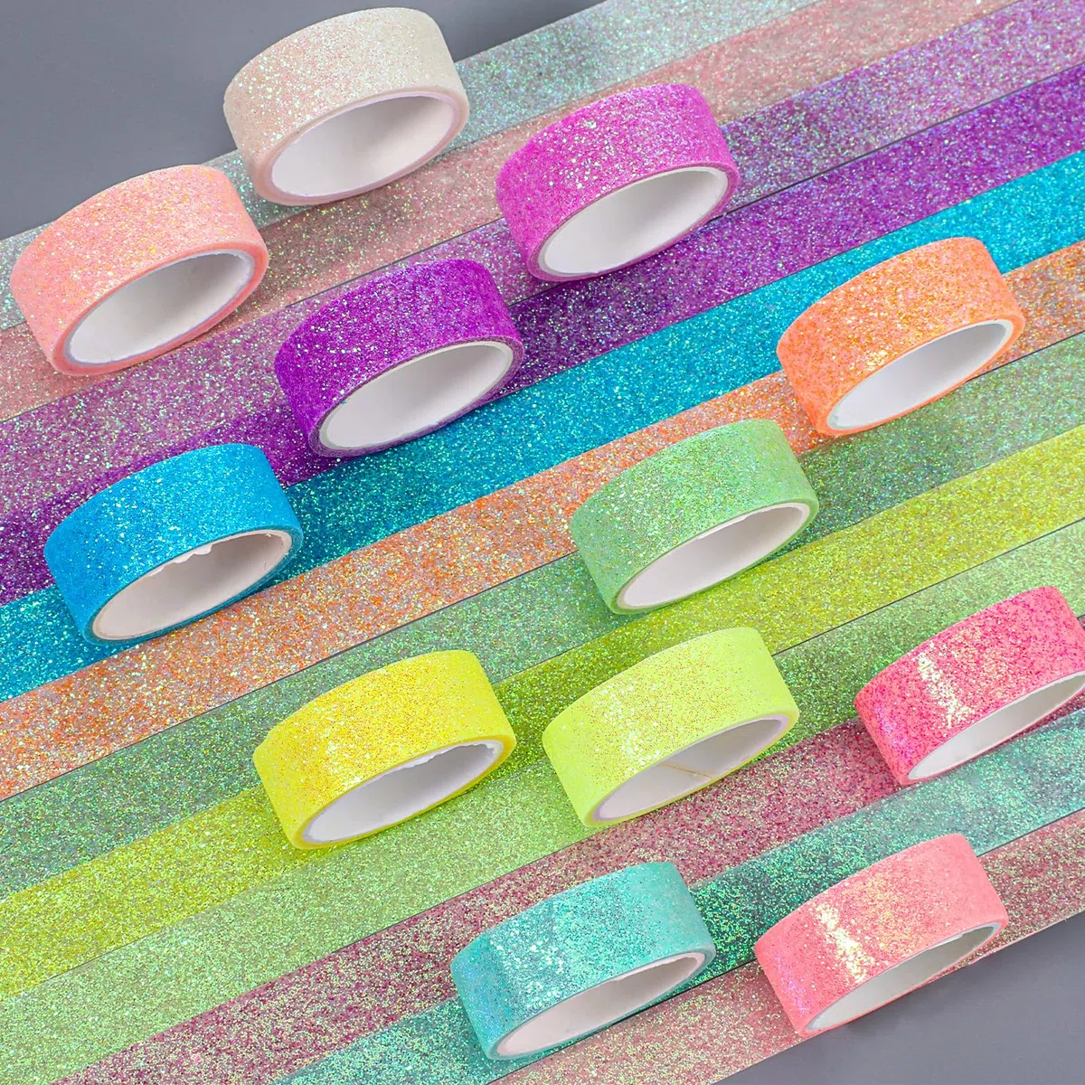 TIESOME 12 rolek zestaw taśmy Washi z brokatem, brokatowe dekoracyjne taśmy klejące, brokatowe taśmy do majsterkowania DIY, kolorowe taśmy papierowe do rękodzieła DIY, Bullet Journals, planerów