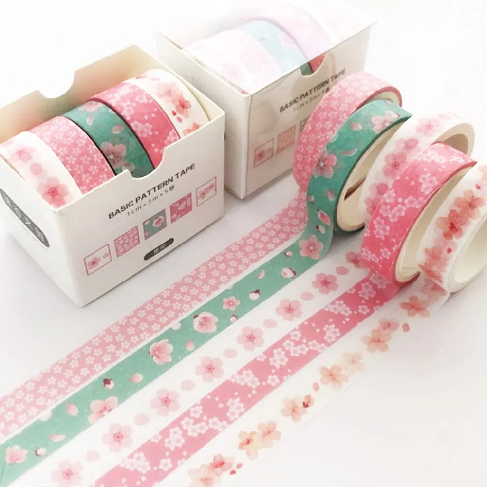 Chuda Washi Taśma maskująca Zestaw 5 rolek Dekoracyjna taśma samoprzylepna do scrapbookingu DIY rękodzieła o szerokości 10 mm (Sakura)