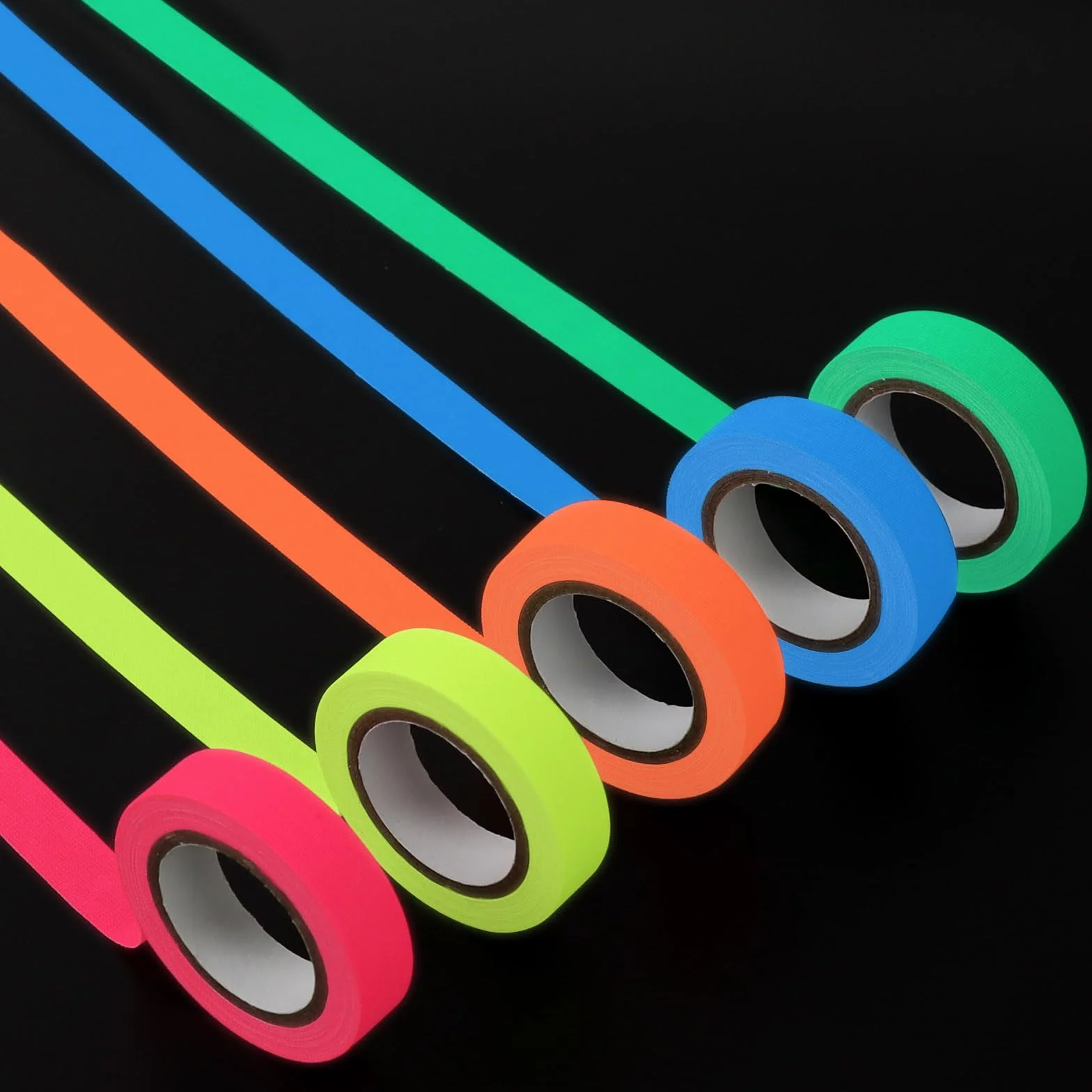 GOTRUST 5 szt. neonowych taśm klejących, czarne światło, UV fluorescencyjne, świecące gaffery, do dekoracji na imprezę, Halloween, rzemiosło – 13 mm x 5 m