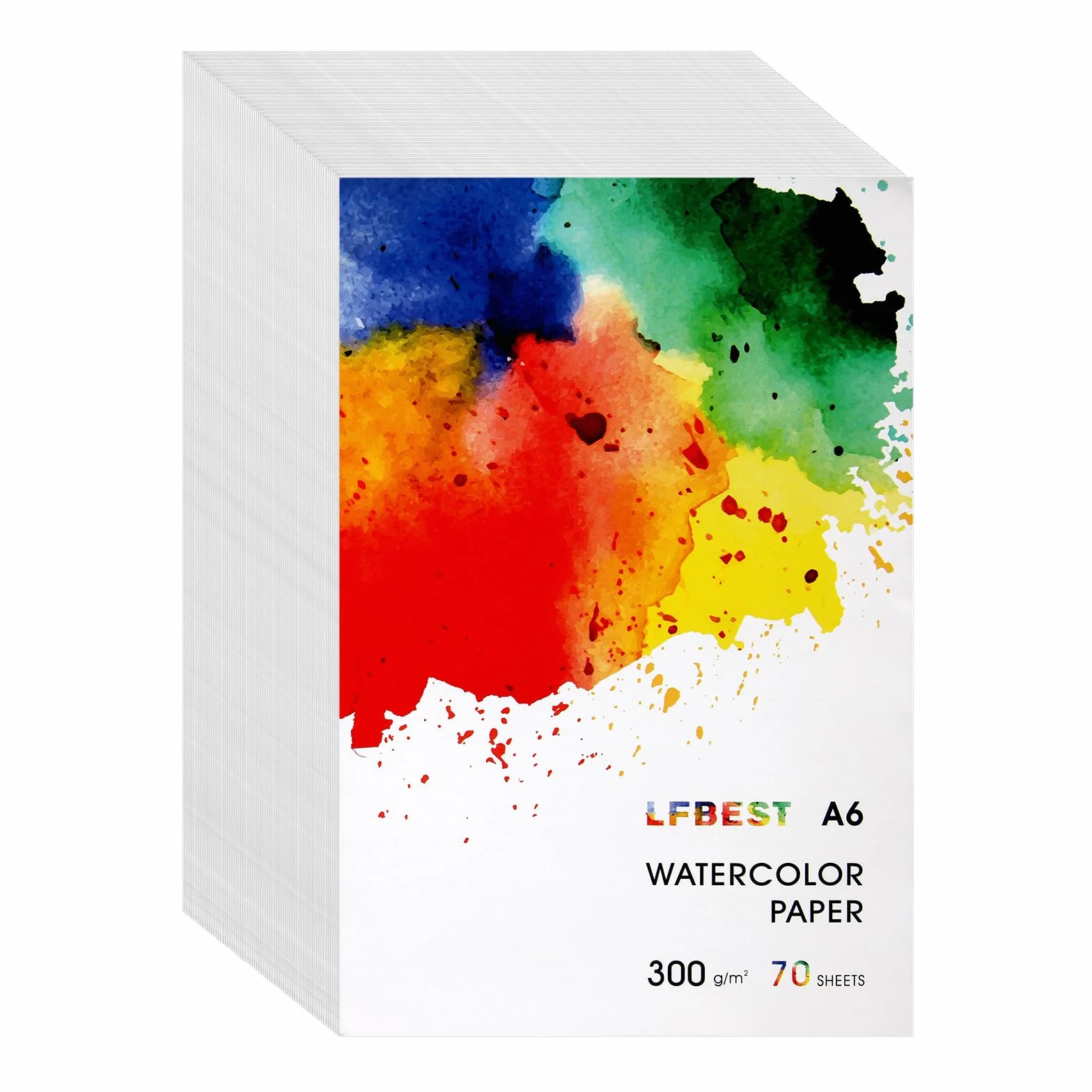 LFBEST Papier akwarelowy A6, 70 arkuszy białego papieru akwarelowego 300 g/m², blok akwarelowy do majsterkowania, farb akwarelowych, malowania akrylowego, malowania i malowania