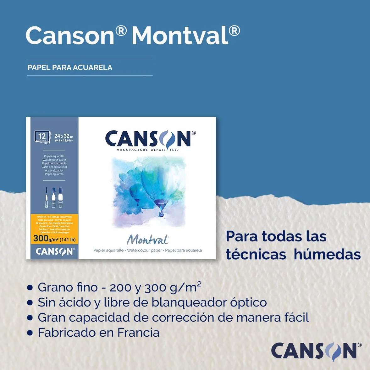 CANSON Montval papier akwarelowy, drobnoziarnisty, 300 g/m², arkusz, 16 x 28,4 cm, naturalna biel
